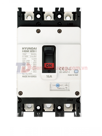 MCCB HYUNDAI 3P 125A 38kA chỉnh dòng nhiệt 0.7~1.0*In ( HGM125H-FVP )