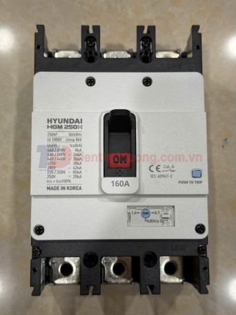 MCCB HYUNDAI 3P 160A 38kA chỉnh dòng nhiệt 0.7~1.0*In ( HGM250H-FVP )