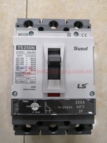 MCCB LS 3P 200A 50kA ( TS250N FMU250 ) chỉnh dòng : 0.8-0.9-1.0*In