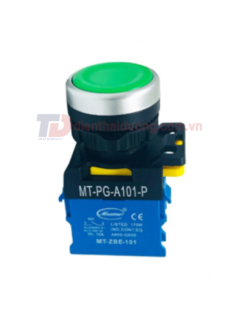 Nút nhấn ON MASTER màu xanh lá Ø22 loại tự nhả viền mạ bạc ( MT-PG-A101-P )