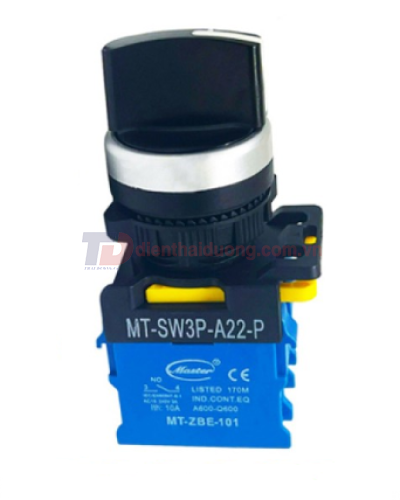 Công tắc xoay 3 vị trí MASTER 2NO viền mạ bạc ( MT-SW3P-A22-P )