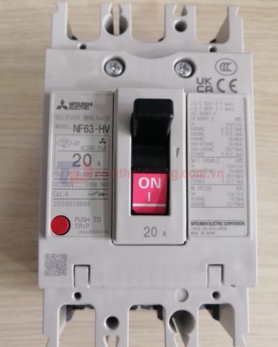 MCCB MITSUBISHI 3P 20A 10kA ( NF63-HV )