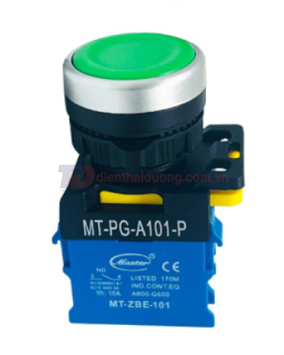 Nút nhấn ON MASTER màu xanh lá Ø22 loại tự nhả viền mạ bạc ( MT-PG-A101-P )