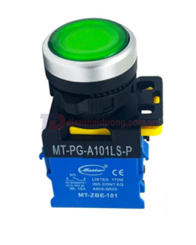 Nút nhấn ON có đèn MASTER màu xanh lá loại tự giữ viền mạ bạc ( MT-PG-A101LS-P )