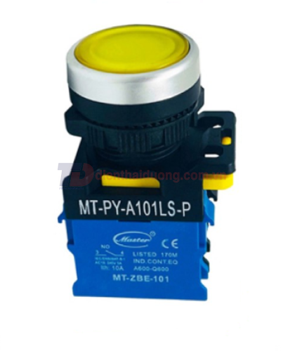 Nút nhấn RESET có đèn MASTER màu vàng loại tự giữ viền mạ bạc ( MT-PY-A101LS-P )