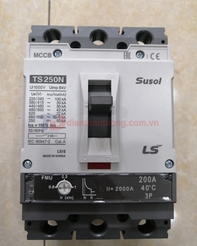 MCCB LS 3P 200A 50kA ( TS250N FMU250 ) chỉnh dòng : 0.8-0.9-1.0*In