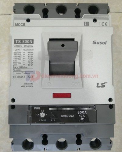 MCCB LS 3P 800A 65kA ( TS800N FMU800 ) chỉnh dòng : 0.8-0.9-1.0*In