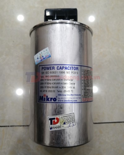 Tụ bù khô MIKRO 1P 5KVAr 250V ( MKC-255050KS )