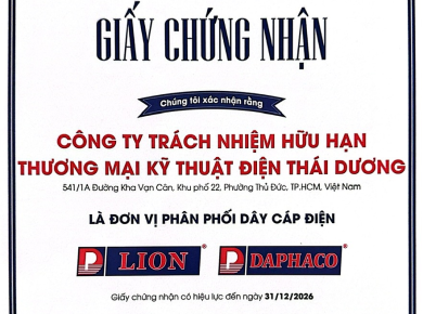 Chứng nhận Phân Phối Dây Cáp Điện LION DAPHACO