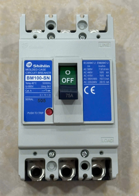 MCCB SHIHLIN 3P 75A 15kA ( BM100-SN )