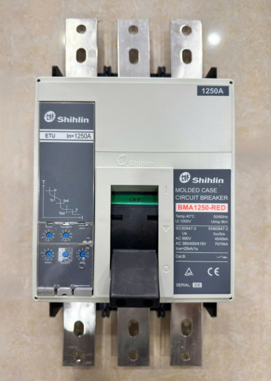 MCCB SHIHLIN 3P 1250A 70kA ( BMA1250-RED ) chỉnh dòng điện tử 0.4~1.0*In