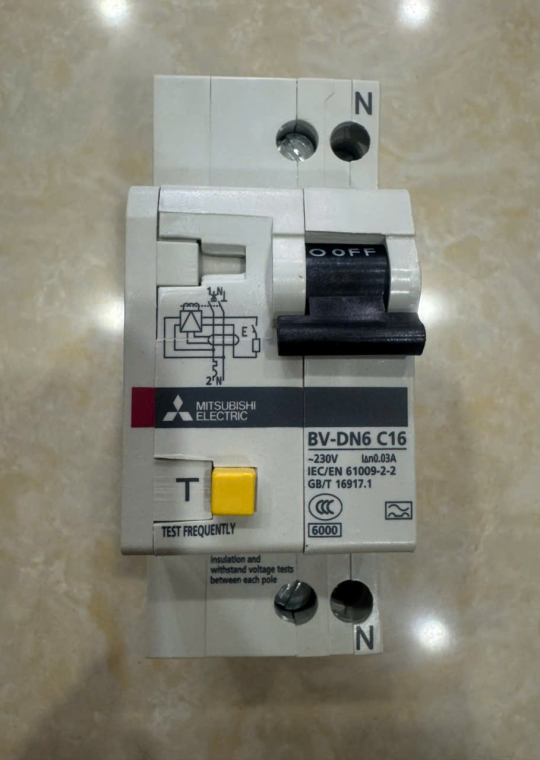 RCBO MITSUBISHI 1P+N 16A 6KA 30mA/100mA/300mA ( BV-DN6 )