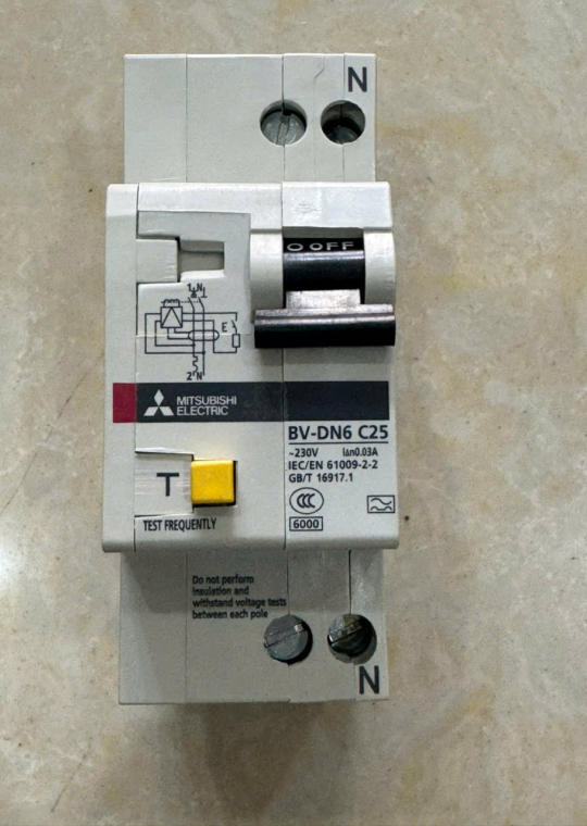 RCBO MITSUBISHI 1P+N 25A 6KA 30mA/100mA/300mA ( BV-DN6 )