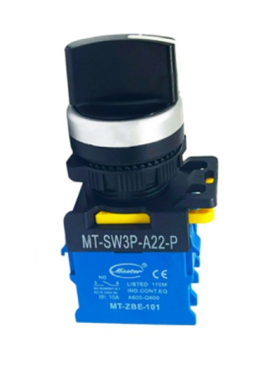 Công tắc xoay 3 vị trí MASTER 2NO viền mạ bạc ( MT-SW3P-A22-P )