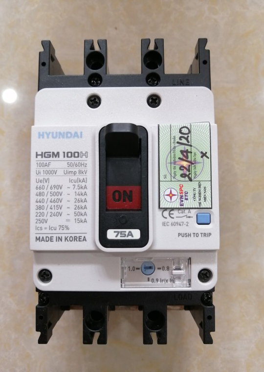 MCCB HYUNDAI 3P 75A 26kA ( HGM100H-F )