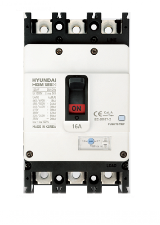 MCCB HYUNDAI 3P 63A 38kA chỉnh dòng nhiệt 0.7~1.0*In ( HGM125H-FVP )