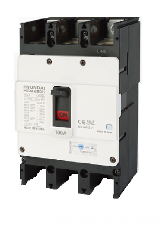 MCCB HYUNDAI 3P 100A 38kA chỉnh dòng nhiệt 0.7~1.0*In ( HGM250H-FVP )