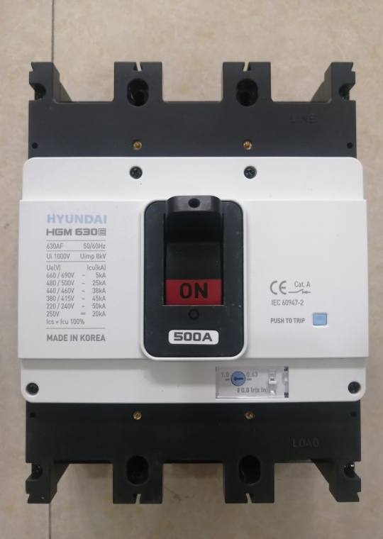 MCCB HYUNDAI 3P 500A 45kA ( HGM630E-F )