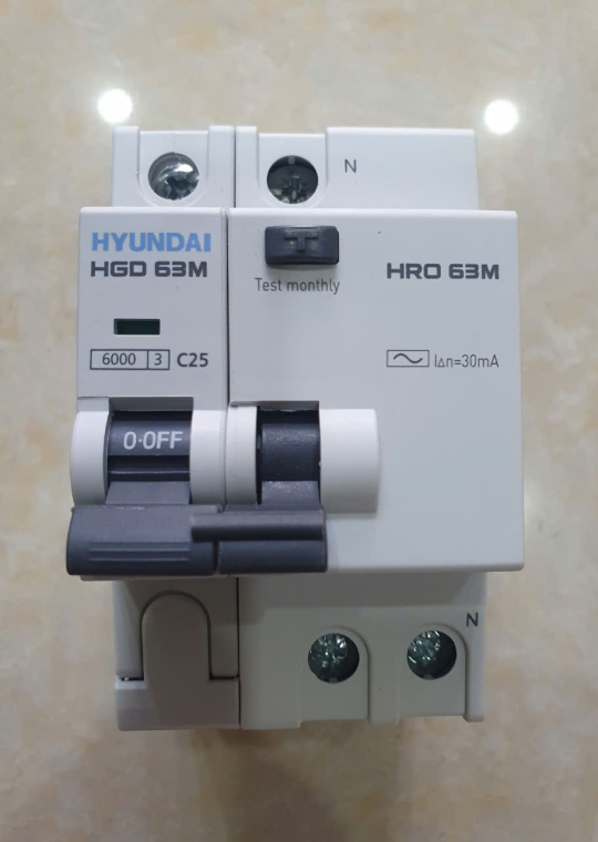 RCBO HYUNDAI 1P+N 25A 30mA 6kA ( HRO63M )