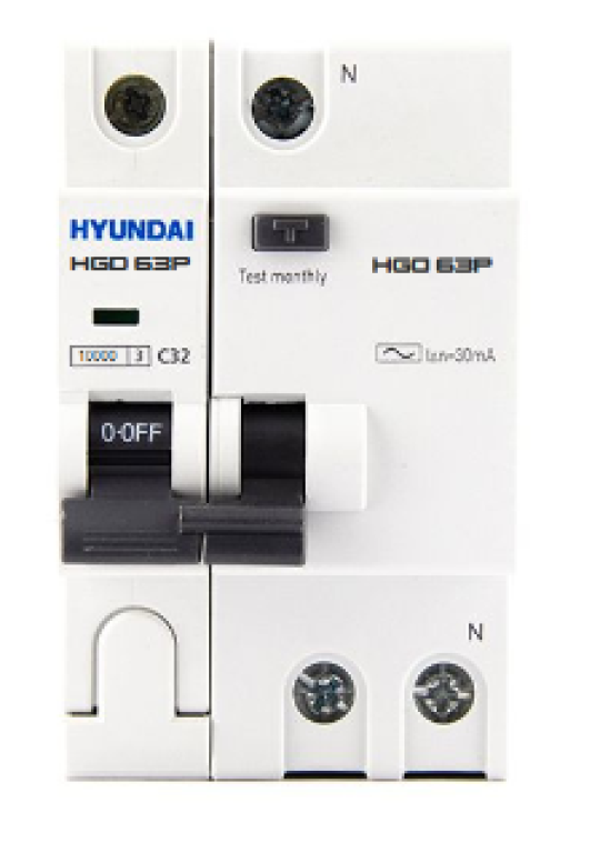 RCBO HYUNDAI 1P+N 63A 30mA 10kA ( HRO63P )
