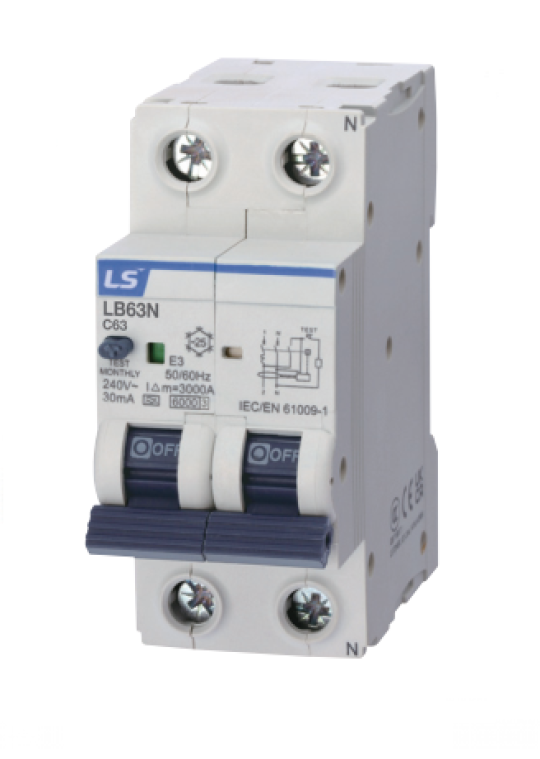 RCBO LS 1P+N 63A 6KA 30mA  ( LB63N )