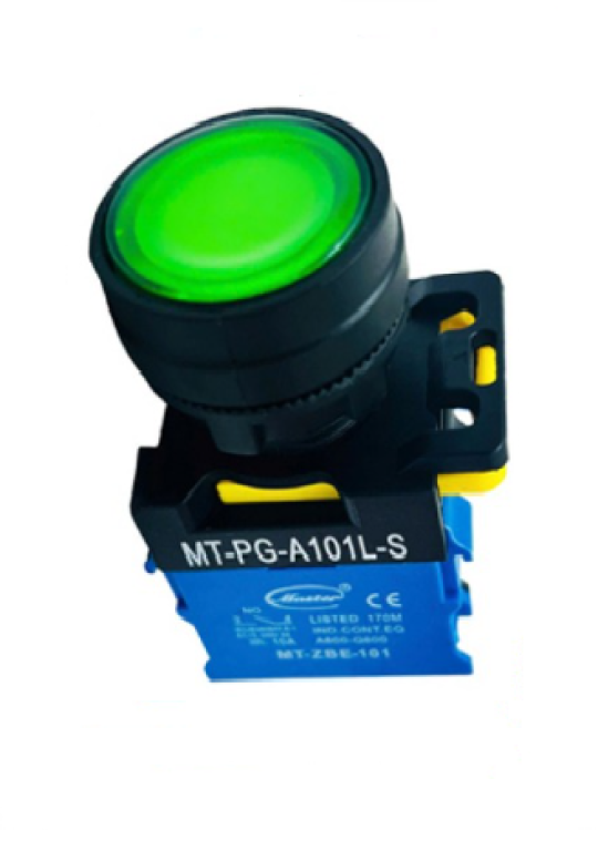 Nút nhấn ON có đèn MASTER màu xanh lá loại tự giữ ( MT-PG-A101LS-S )