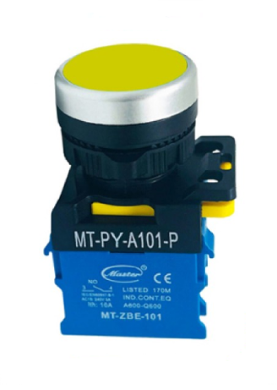 Nút nhấn RESET MASTER màu vàng loại tự nhả viền mạ bạc ( MT-PY-A101-P )