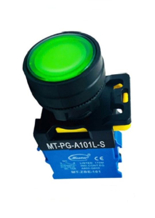Nút nhấn ON có đèn MASTER màu xanh lá loại tự nhả ( MT-PG-A101L-S )
