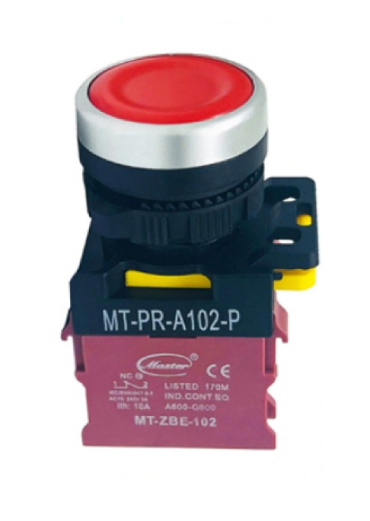 Nút nhấn OFF MASTER màu đỏ loại tự nhả viền mạ bạc ( MT-PR-A102-P )