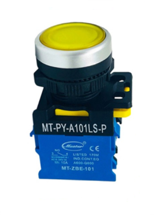 Nút nhấn RESET có đèn MASTER màu vàng loại tự giữ viền mạ bạc ( MT-PY-A101LS-P )