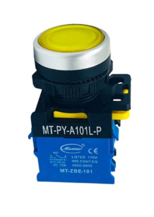 Nút nhấn RESET có đèn MASTER màu vàng loại tự nhả viền mạ bạc ( MT-PY-A101L-P )