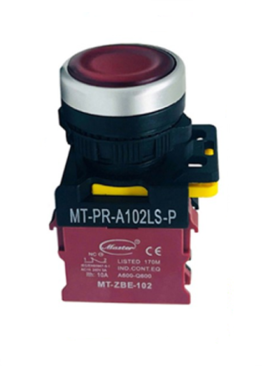 Nút nhấn OFF có đèn MASTER màu đỏ loại tự giữ viền mạ bạc ( MT-PR-A102LS-P )