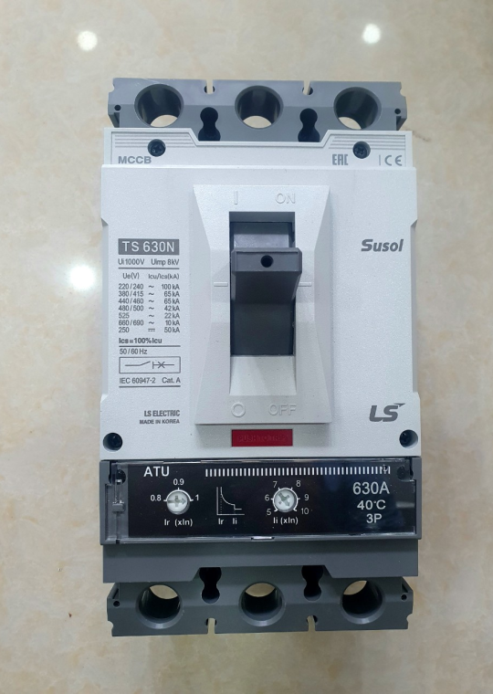MCCB LS 3P 630A 65kA chỉnh dòng nhiệt 0.8->1.0 x In và dòng ngắn mạch 5->1.0 x In ( TS630N ATU630 )