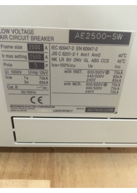 ACB MITSUBISHI 3P 2500A 85kA/100kA loại cố định ( AE2500-SW )