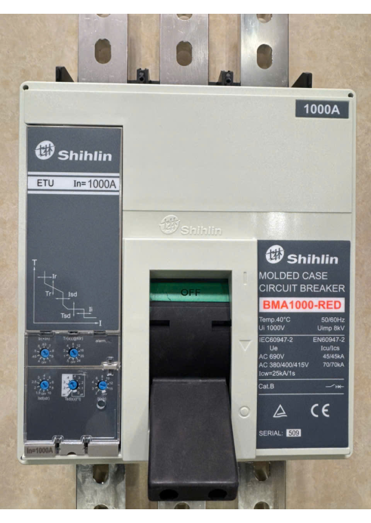 MCCB SHIHLIN 3P 1000A 70kA chỉnh dòng điện tử 0.4~1.0*In ( BMA1000-RED )
