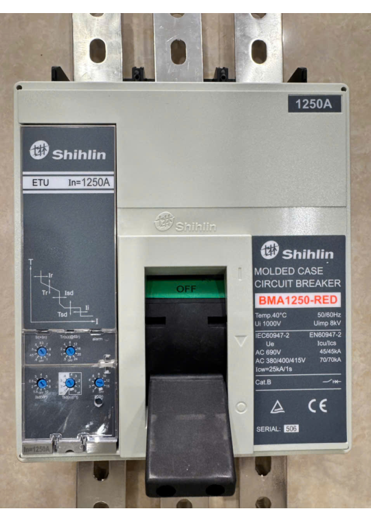 MCCB SHIHLIN 3P 1250A 70kA chỉnh dòng điện tử 0.4~1.0*In ( BMA1250-RED )