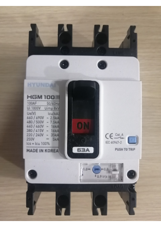 MCCB HYUNDAI 3P 63A 16kA ( HGM100E-F )
