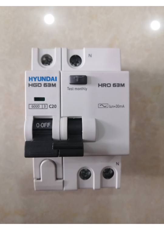 RCBO HYUNDAI 1P+N 20A 30mA 6kA ( HRO63M )