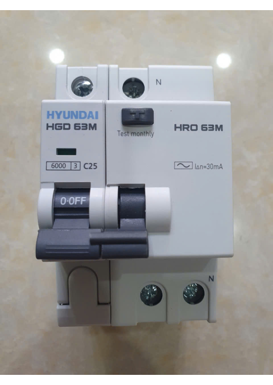 RCBO HYUNDAI 1P+N 25A 30mA 6kA ( HRO63M )
