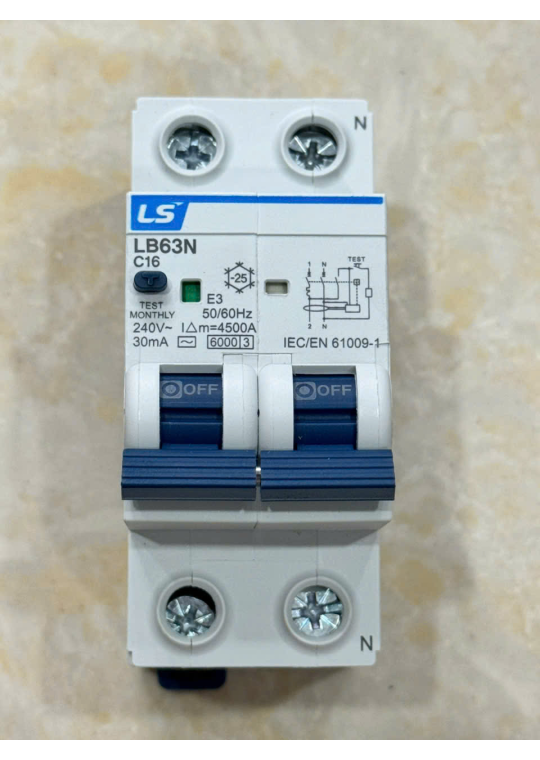 RCBO LS 2P 16A 6KA 30mA ( LB63N )