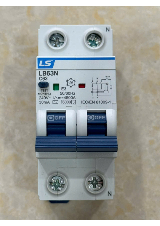RCBO LS 2P 63A 6KA 30mA ( LB63N )