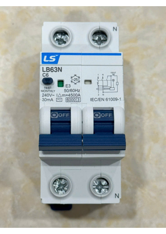 RCBO LS 2P 6A 6KA 30mA ( LB63N )