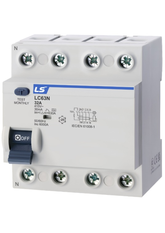 RCCB LS 4P 16A 30/100/300mA 6kA ( LC63N 3P+N )