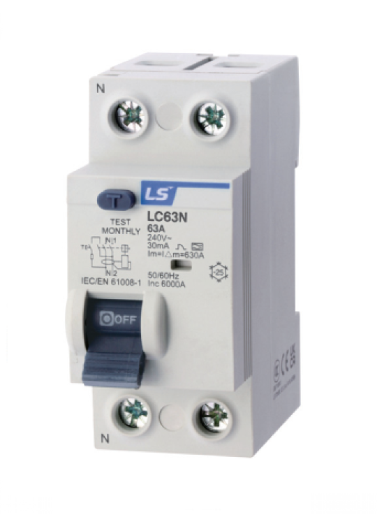 RCCB LS 2P 63A 30/100/300mA 6kA ( LC63N 1P+N )