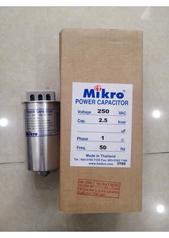 Tụ bù khô MIKRO 1P 2.5KVAr 250V ( MKC-255025KS )