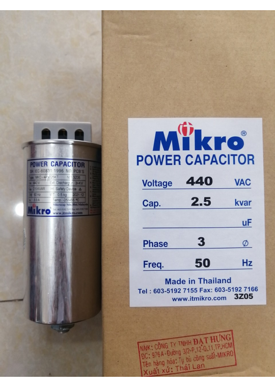 Tụ bù khô MIKRO 3P 2.5KVAr 440V ( MKC-445025KT )