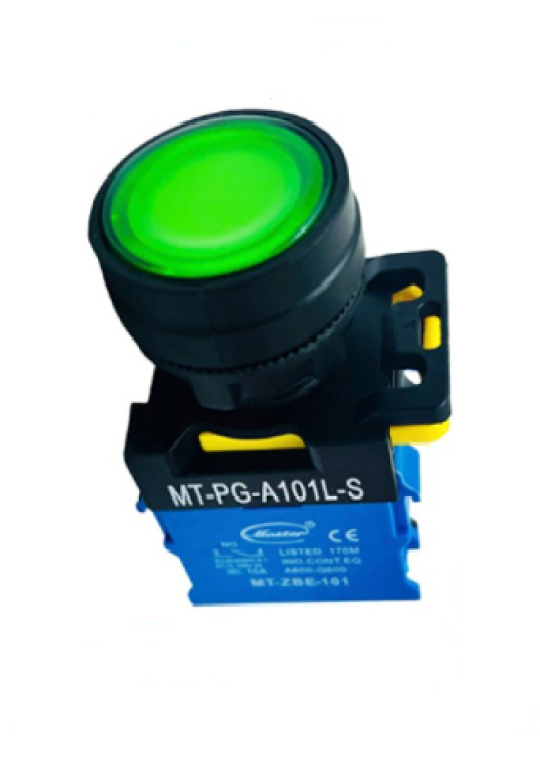 Nút nhấn ON có đèn MASTER màu xanh lá loại tự giữ ( MT-PG-A101LS-S )