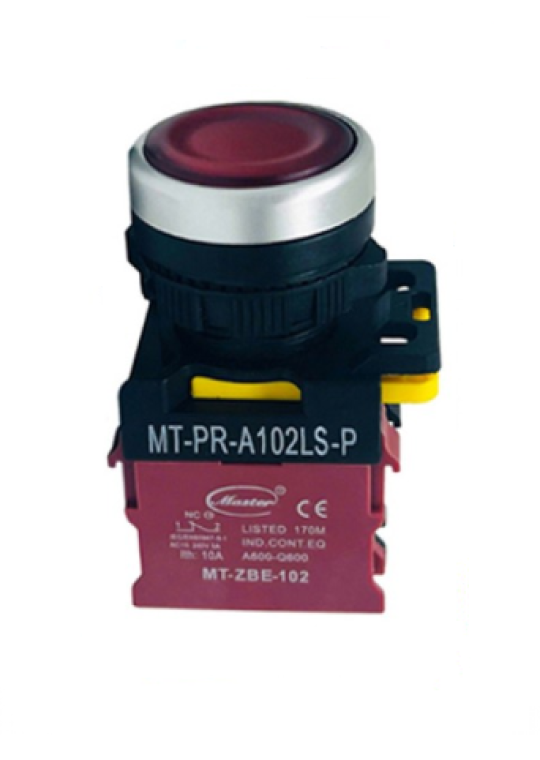 Nút nhấn OFF có đèn MASTER màu đỏ loại tự giữ viền mạ bạc ( MT-PR-A102LS-P )