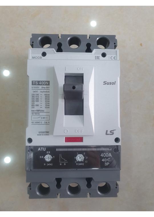 MCCB LS 3P 400A 65kA chỉnh dòng nhiệt 0.8->1.0 x In và dòng ngắn mạch 5->1.0 x In ( TS400N ATU400 )