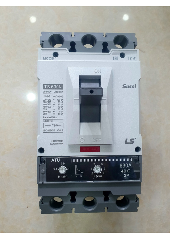 MCCB LS 3P 630A 65kA chỉnh dòng nhiệt 0.8->1.0 x In và dòng ngắn mạch 5->1.0 x In ( TS630N ATU630 )